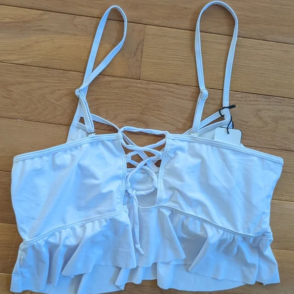 Grabriell-Aug Top White Ruffle Women 16 Peplum Lace-back Spaghetti Strap Crop - Picture 6 of 6